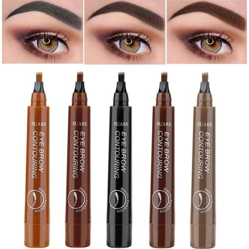 2PCS 4 Fork Eyebrow Pen Makeup Eye Brow Pencil Dark Brown Black Eyebrow Pencil Long Lasting Waterproof Eyebrow Tattoo Pen