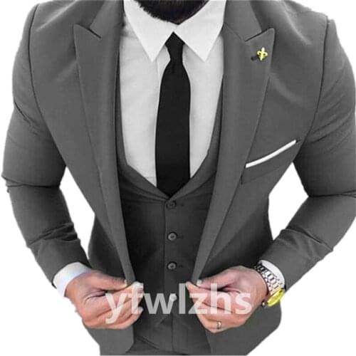 Handsome One Button Groomsmen Peak Lapel Groom Tuxedos Wedding Dress Men Suits Blazer Prom Dinner (Jacket+Pants+Tie+Vest) B20