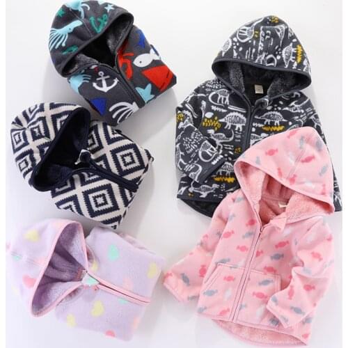 Spring Autumn Girls Jackets And Coats Girls Polar Fleece Boys Thick Warm Hooded Jacket For Girls 2-8Y Baby Children Clothes