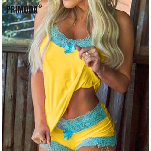 2021 Summer Sexy Women Sleeveless 2 Pieces Set Lace Cute Sweet Bow Tank Tops and Shorts Suits Lady Print Home Sleepwear PR2441G