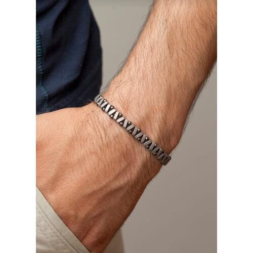 2021 fashion Silver Bench Chevron Model Hematite Natural Stone Smoked unisex Bracelet is made of real natural stone stylish design