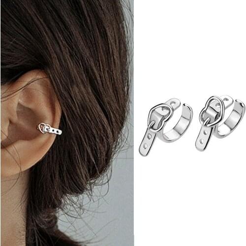 Fashion Charm Heart Clip Earrings Belt Design Punk Personality Non Perforated Adjustable Jewelry For Women Hip Rock Party Gifts