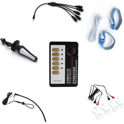 Male Penis Plug Urethral Sound Chastity Catheter Electrical Pads Massage Penis Rings Anal Plug Electro Shock Sex Toys Set
