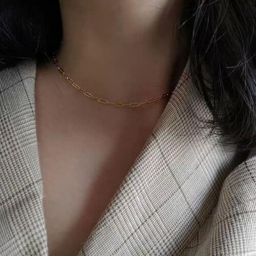 2020 new wholeale high qulaity jewelry 925 sterling silver open link chain paper clip chain women fashion gold choker necklace