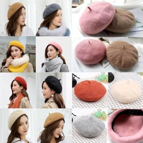 US Lady Plain Beret Hat Full Wool French Beret Winter Women Retro Wool Blend Beret Plain Colours Gift For Friends