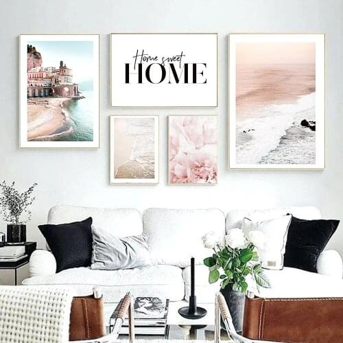 Italy Amalfi Coast Flower Poster Nature Landscape Print Sea Beach Home Quote Canvas Art Painting Seascape Picture Wall Decor