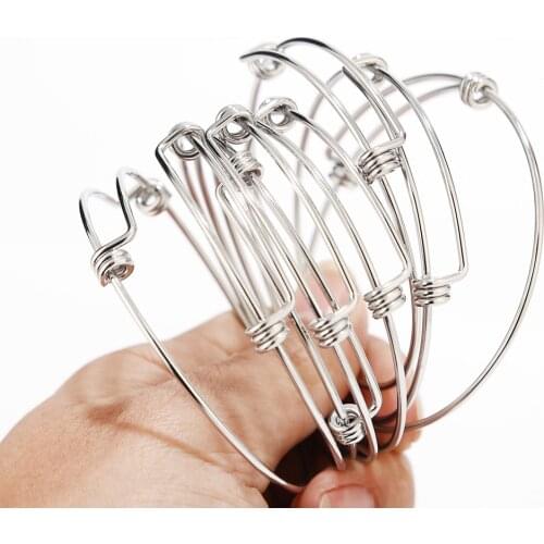 10pcs Fashion Wire Stainless Steel Metal Expandable Bracelet Base Adjustable Blank Bangle DIY Charm Bracelets & Bangles 65mm Dia