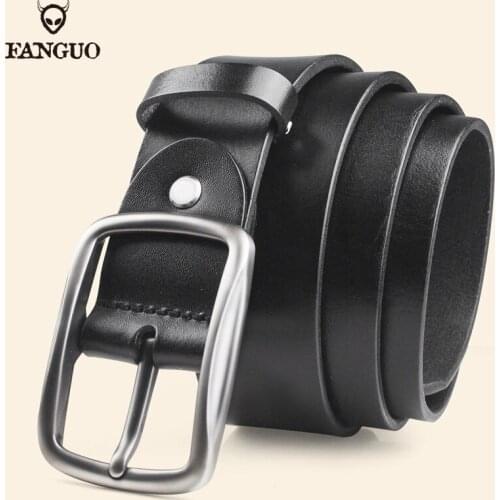 Handmade High Quality Genuine Leather Belt Mens Fashion Jeans Belt Youth Casual Middle-aged Belt Pin Buckle Belt Strong
