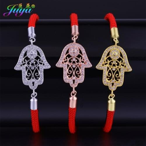 Juya Hamsa Hand Bracelets Micro Pave Zircon Adjustable Rope Chains Fatima Bracelets Fit Women Men Turkish Gift Jewelry