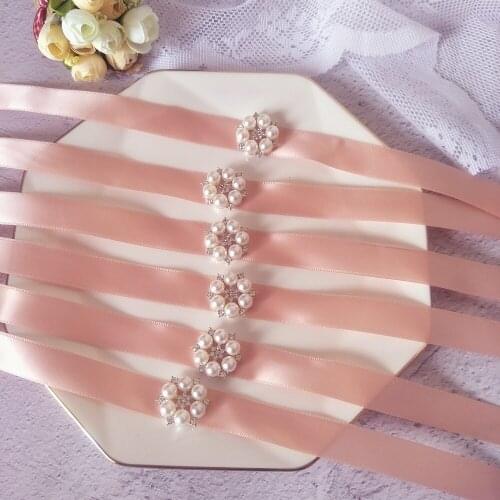30pc Silver Pearl Rhinestone with Ribbon Belt for Wedding Invitations Brooch Buckle DIY Card Wrap