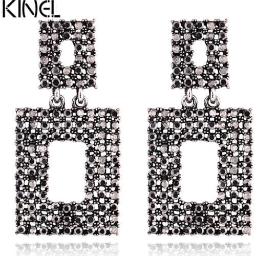 Kinel Punk Rock Gray Crystal Earrings For Women Bohemia Style Luxury Party Exaggerated Accessories Vintage Jewelry