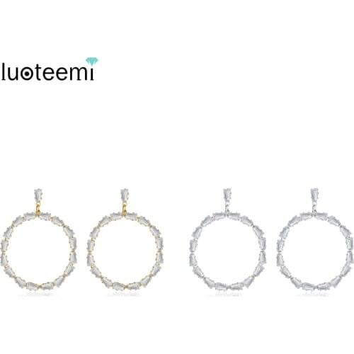 LUOTEEMI Round CZ Drop Earrings for Women Wedding Engagement Fashion Jewelry Dangle Boucle D'Oreille Femme Bijoux Christmas Gift