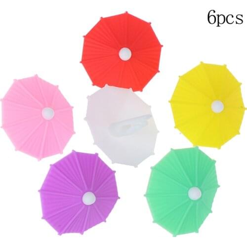 Silicone Party Umbrella Wine Glass Marker Charms 6pcs Drinking Buddy Cup Identification Cup Identifier Cup Label Tag Sign Mark