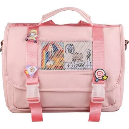 Kawaii Macaron Badge Backpacks Teenager Girls Messenger School Bags Waterproof Candy Color Multi-Function Horizontal Satchels