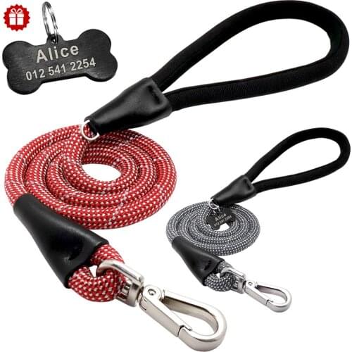 Reflective 120cm Dog Leash with Custom Free Tag Nylon Pet Rope Running Hiking Leashes Long Lead For Small Medium Large Big Dog
