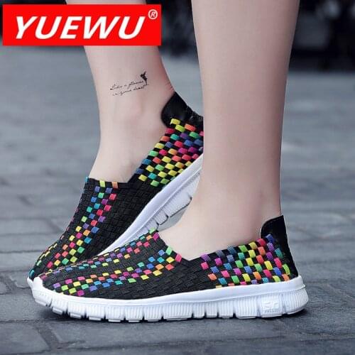 YUEWU Women Shoes Summer Casual Flats Breathe Female Sneakers Woven Walking Shoes Slip On Ladies Loafers Handmade Shoes