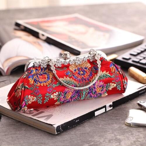 Hobos Design Printed Floral Evening Bags Vintage Style Small Day Clutch Diamonds Handle Chain Purse Bags Holder