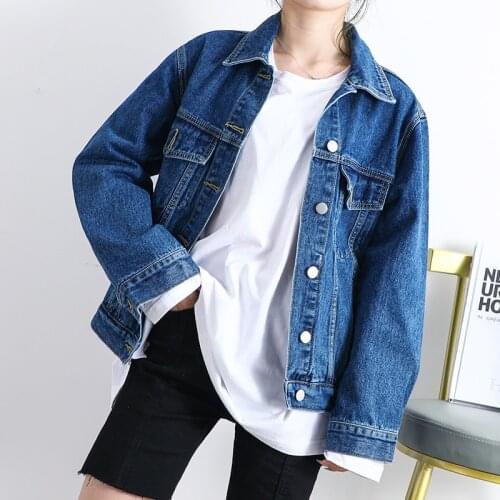 Womens Denim Jacket Blue Casual Jeans Jackets Women Clothing Loose Washed Vintage Long Sleeve Spring Autumn Jeans Coats Female