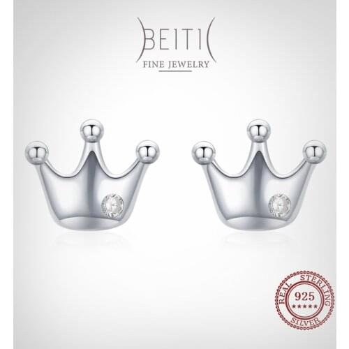 Beitil 925 Sterling Silver Small Cute Crown Exquisite Trendy Stud Earrings For Women Minimalist Fine Jewelry 2021 New Style