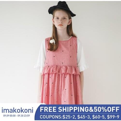 Imakokoni polka dot sleeveless plaid dress summer long section small fresh loose large size dress female 192684