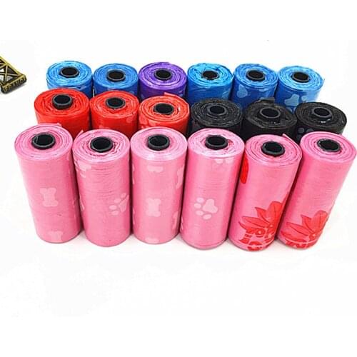 10 ROLL(150PCS) Dog Pet Degradable Waste Poop Bag pelle chien Pick Up Bag With Pattern Doggy Bag Ramdon Color