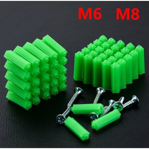 200pcs Green Plastic Expansion Tube/rubber Plug/nylon Plunger/Drywall Plastic Wall Plug Anchor Plug Fixing Wall Anchor M6 M8