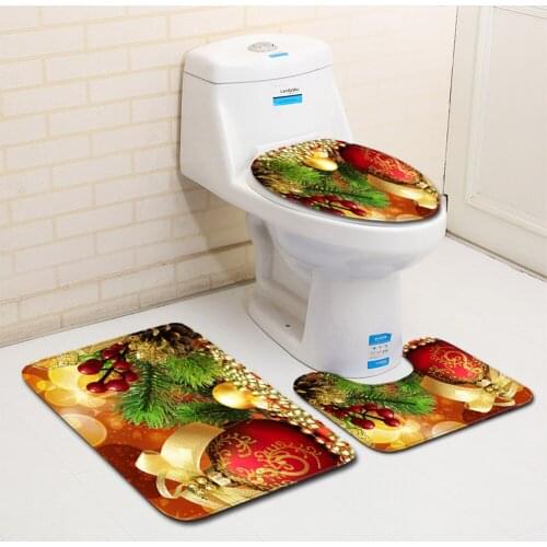 3pcs Set Bathroom Mat Set Christmas Toilet Seat Cover Anti-Slip Rugs Water Absorption Doormats New Year Home Decoration Carpet