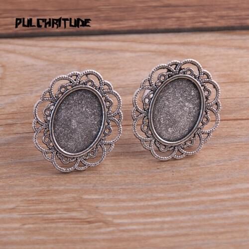 4pcs Fit 13*18mm Antique Silver color color Plated Brass Openwork Carving Oval Adjustable Ring Settings Blank/Base