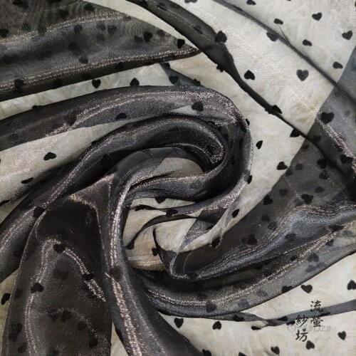 50cm Black White Heart Flocked Gauze Tulle Guipure Lace Fabric High Quality Bridal Dress Wedding Decoration Sew Organza Fabric