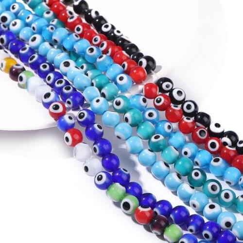 6/8MM Multicolor Round Shape Evil Eye Lampwork Loose Glazed Glass Beads for Bracelet Necklace Earring DIY Crafts Jewelry Making