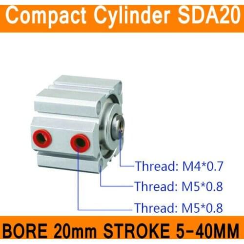 SDA20 Cylinder SDA Series Bore 20mm Stroke 5-40mm Compact Air Cylinders Dual Action Air Pneumatic Cylinder Top Grade