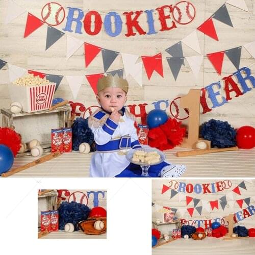 Rookie of The Year 1st Birthday Backdrop Happy Birthday Baseball Sports Backgrounds for Photography Boy Baby Cake Smash Party