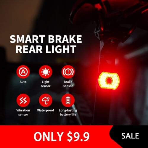 Bicycle Smart Brake Sensing Taillight Auto Start Stop Bike Rear Light Waterproof LED Charging Flashlight Cycling Safety Lamp