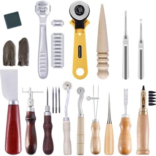 Imzay Leather Stitching Sewing Punch Craft Tools Kit Cutter Carving Working Stitching Leather Craft Tool Sets Accessories