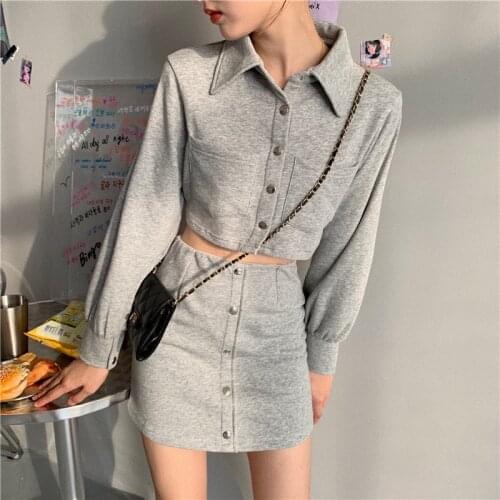 Cardigan Sweater Hip Slim Skirt Set Women Crop Top and Skirts Two Piece Set Female Solid Buttons 2 Piece Set Casual Outfits