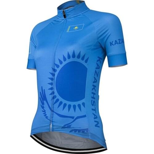 Kazakhstan 2021 New Summer Blue Cycling Jersey Women Bike Road Mountain Race Short Tops Blue Racing Clothing Quick Dry