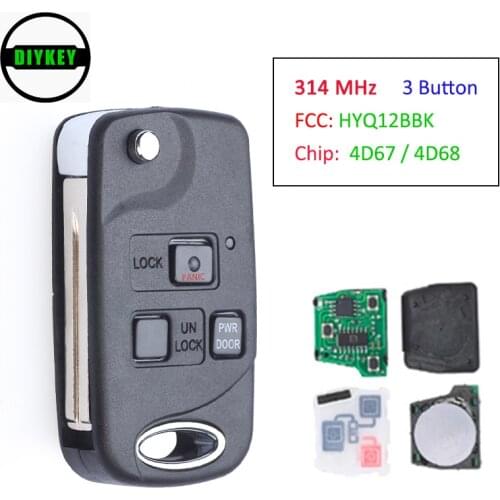 DIYKEY Flip Smart Remote Key Replacement Fob 3 Button 314 MHz for 2002-2010 Lexus SC430 HYQ12BBK - 4D67 / 4D68 Chip
