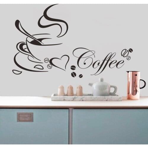 Coffee cup with heart vinyl Restaurant Kitchen wall Stickers decals DIY home decor wall art MURAL