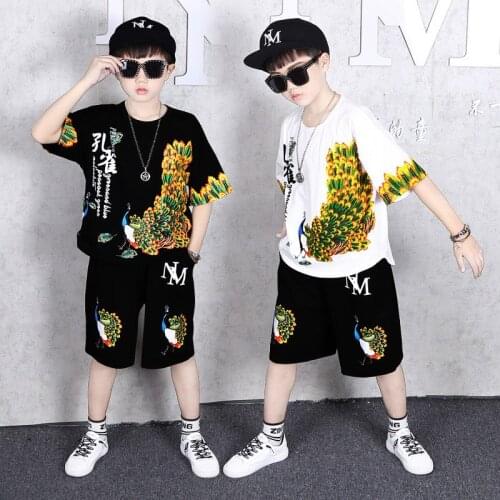 Teen Boys Clothing Sets Summer Boys Girls Clothes Casual Peacock Printed Outfits Kids Sport Tracksuit For 4 6 8 9 10 12 14 Yrs