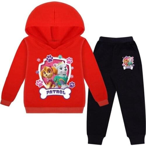 PAW PATROL Summer Cartoon Boys And Girls Loose Hoodie Suit Baby Solid Color Long Sleeve Shirt Pullover Trousers Hoodie