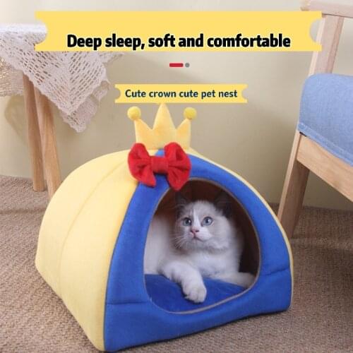 Cute Cat Bed Warm Pet Basket Cozy Kitten Lounger Cushion Cat House Tent Soft Small Dog Mat Bag Kennel Washable Beds for Cats