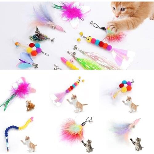 Multicolor Cat Teaser Wand Toy Interactive Pet Retractable Feather Bell Refill Replacement Stick Catcher Product for Kitten