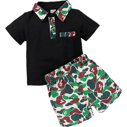 Fashion Toddler Kids Clothes Boys Gentleman Outfit Short Sleeve T-shirt Tops Camouflage Shorts Outfits Boys Clothes Set Summer