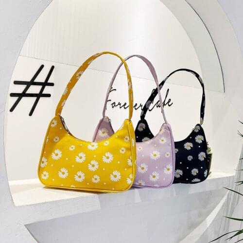 Fashion Flower Daisy Women Handbag Nylon Small Casual Underarm Shoulder Bags Female Portable Daily Travel Purses