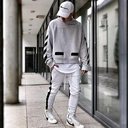 Fashion Explosion Street Tide Brand Mens Slim Feet Pants Casual Colorblock Track Pants Trendy Hip Hop Slim Cotton Fitness Pants