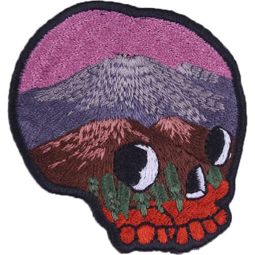 Skull Embroidered Patch For Clothing Mountain Embroidered Patches Iron On Patches On Clothes Punk Stripe Patch Appliques Badges