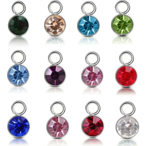 Stainless Steel Fashion Pendant Crystal Stone Birthday Stone Pendant For Jewelry DIY Necklace Bracelet Accessories 5pcs/Pack
