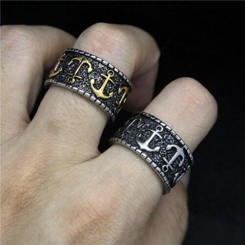 2020 Newest Fashion Anchor Mens Ring 316L Stainless Steel Mens Ring Cool Biker Ring