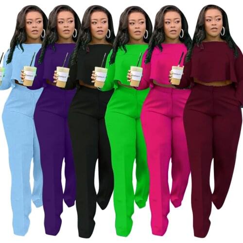 Wholesale Fashion Autumn And Winter New Front Short Long Fashion Back Pleated Solid Color Wide Leg Two-Piece Set Spot D8454