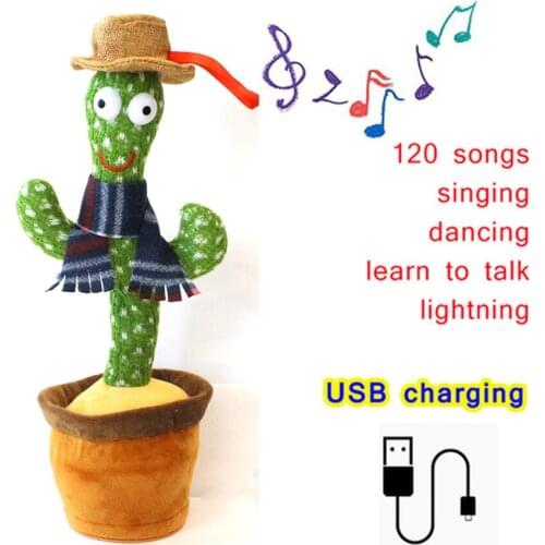 Singing Electric Plush Cactus 120 English Song Dancing Luminous Cactus Recording Learning To Speak Twisting Plush Toy Cactus Pot